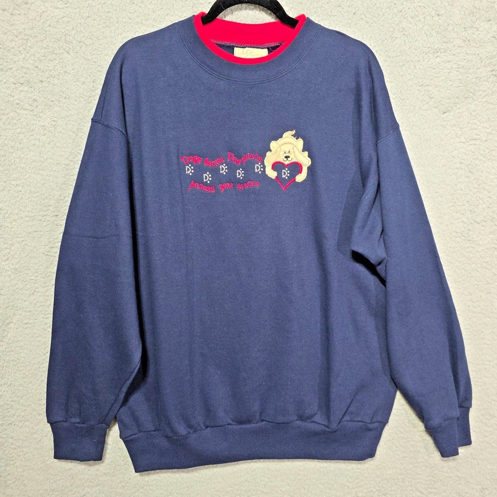 Vintage M &C Sportswear Sweatshirt Double Collar Dog Lover Quote Bedazzled Large